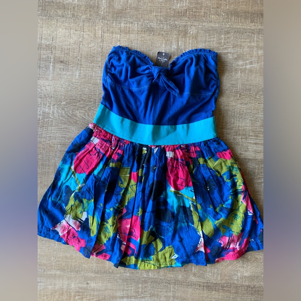 Abercrombie & Fitch Blue Floral Strapless Dress